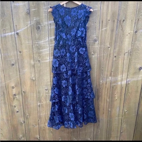Navy Blue Molinetto Lace Ruffled Tiered Maxi Dress 🌿 - Picture 9 of 11